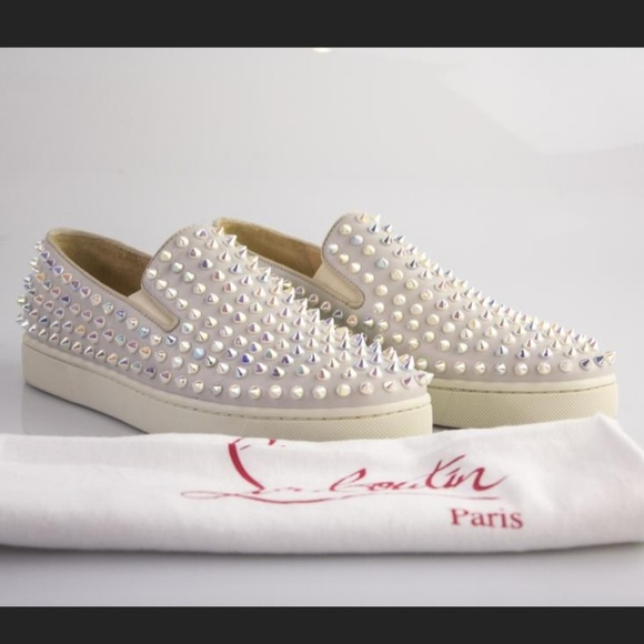 Christian Louboutin Shoes - louboutin white ivory roller boat studded slip on